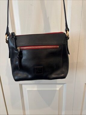 Dooney & Bourke Black Leather Crossbody with Red Trim